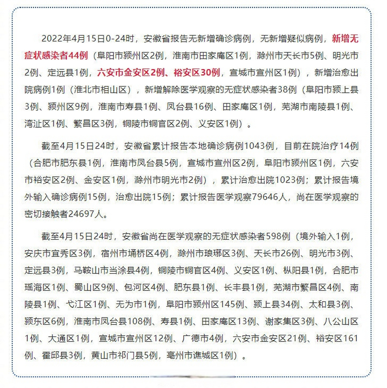 安徽省最新疫情通报更新消息