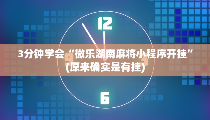3分钟学会“微乐湖南麻将小程序开挂”(原来确实是有挂)